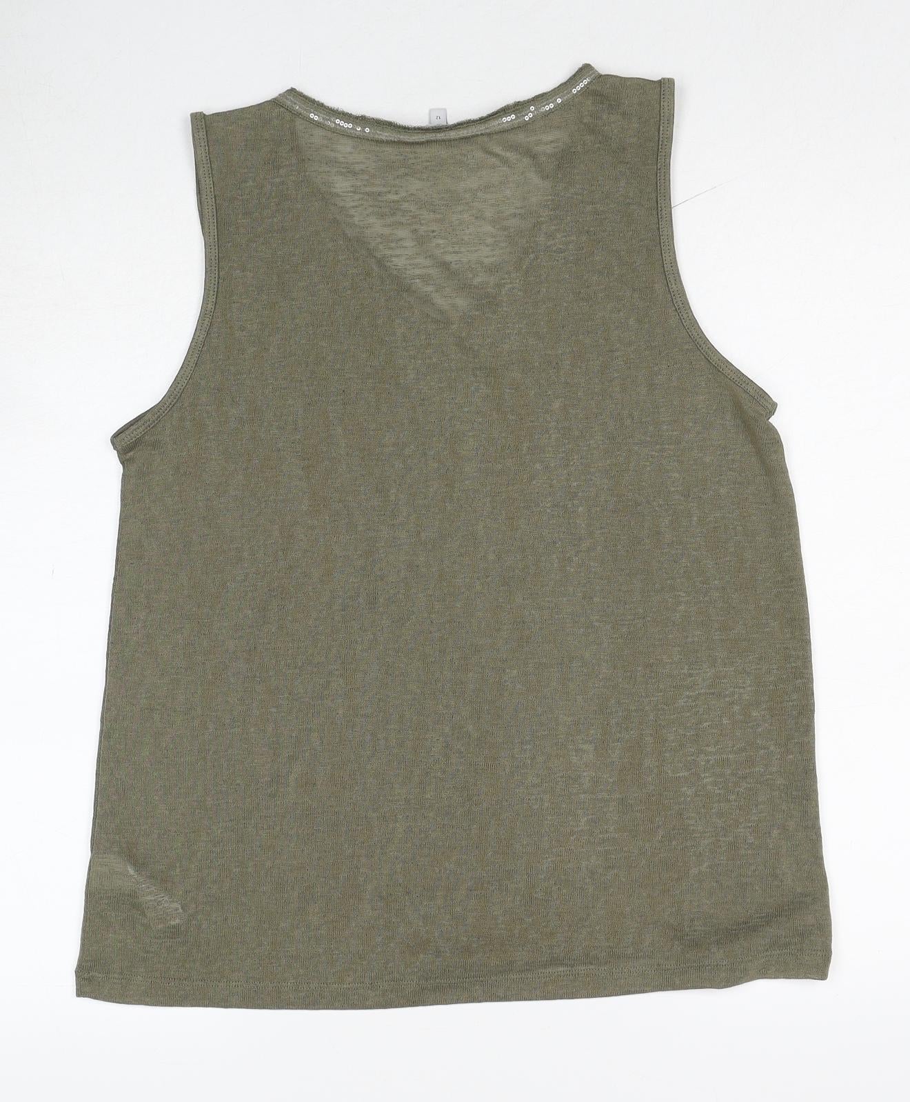 NEXT Womens Green Polyester Basic Tank Size 12 V-Neck