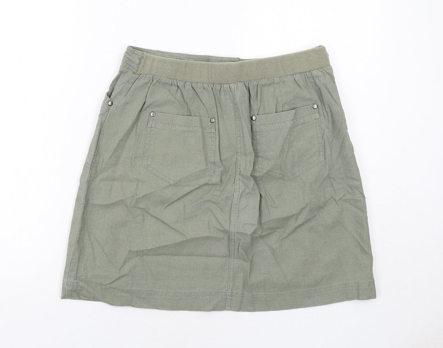 BHS Womens Green Linen Cargo Skirt Size 12 Zip