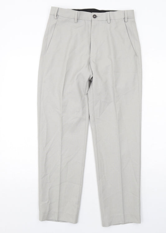 Marks and Spencer Mens Grey Polyester Chino Trousers Size 30 in L29 in Regular Zip