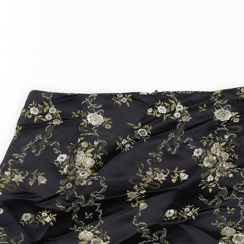Missguided Womens Black Floral Polyester A-Line Skirt Size 6 Zip