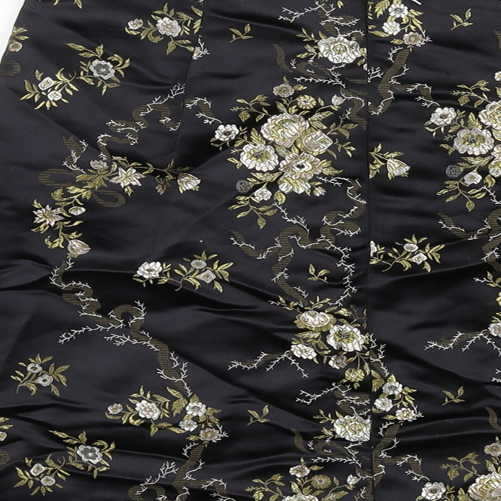 Missguided Womens Black Floral Polyester A-Line Skirt Size 6 Zip