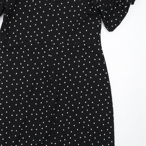 NEXT Womens Black Polka Dot Polyester A-Line Size 16 Boat Neck Zip