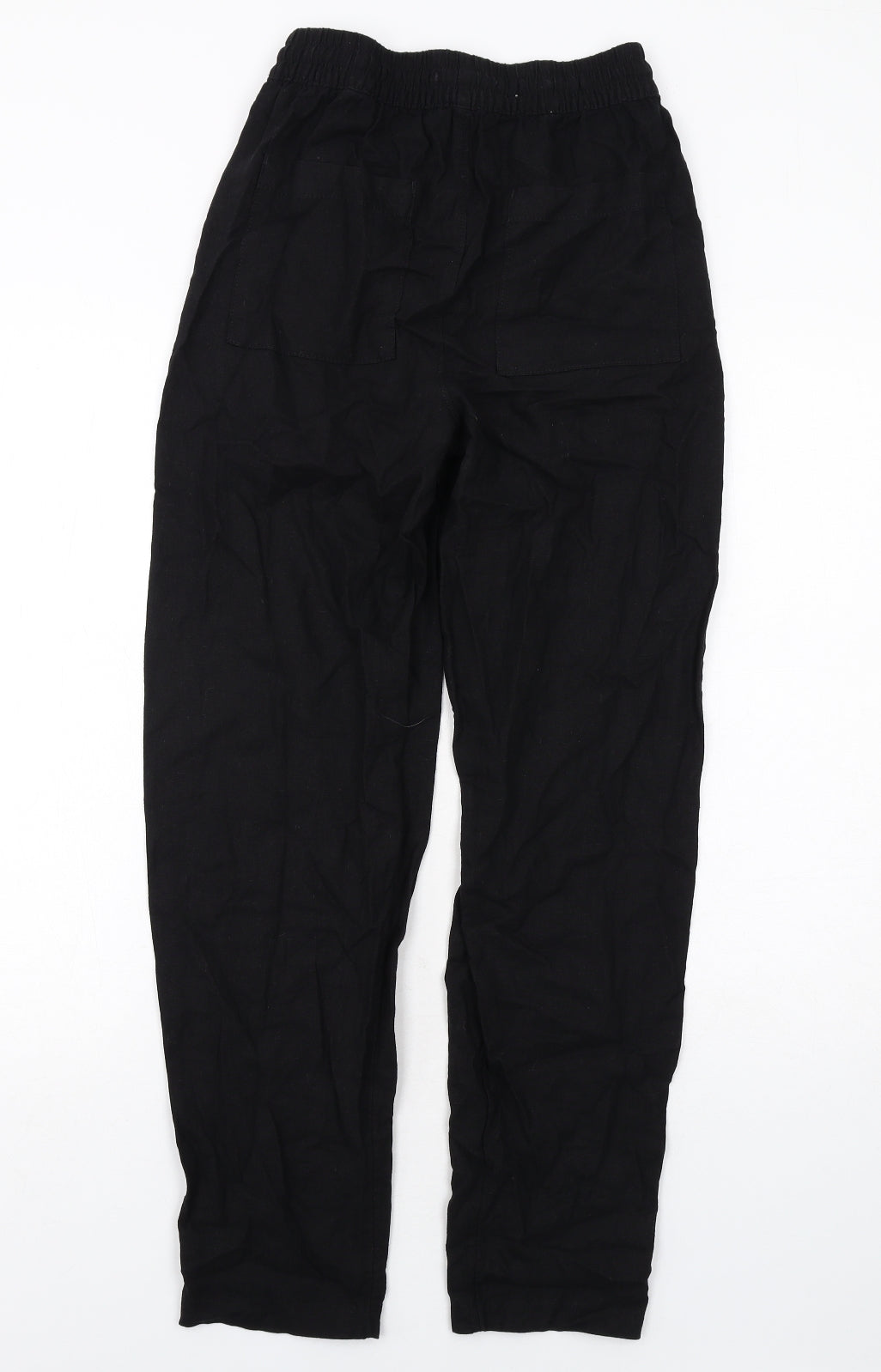 Marks and Spencer Womens Black Linen Trousers Size 6 Regular Drawstring