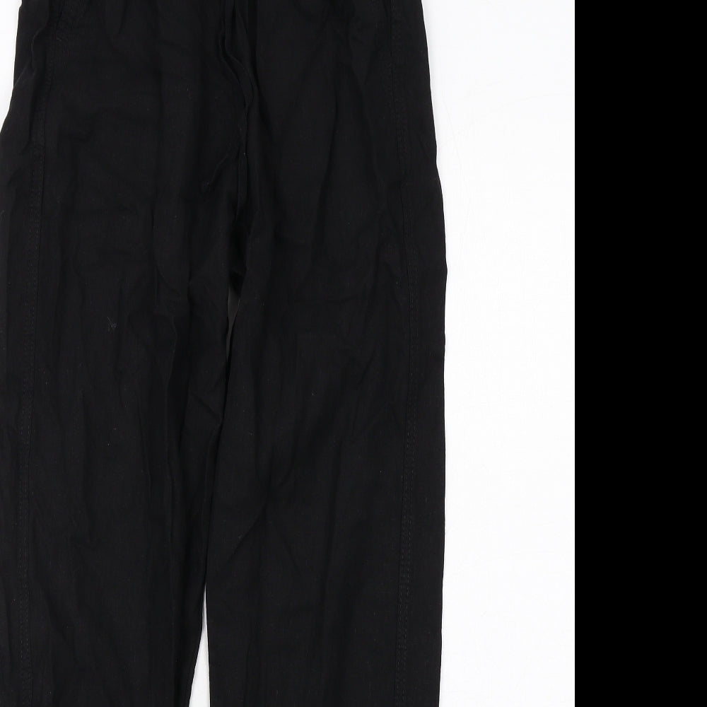Marks and Spencer Womens Black Linen Trousers Size 6 Regular Drawstring