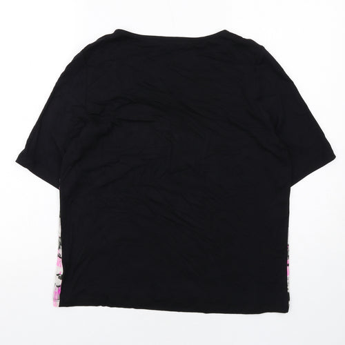 Damsel in a Dress Womens Black Geometric Silk Basic T-Shirt Size 10 Boat Neck