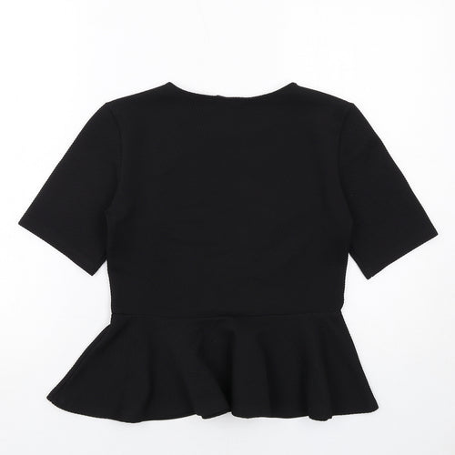 H&M Womens Black Polyester Basic T-Shirt Size S Boat Neck - Peplum