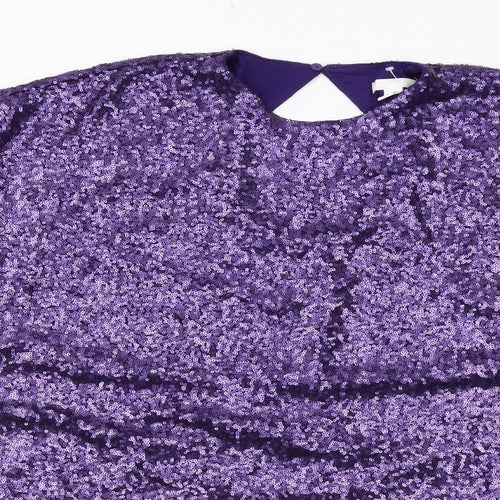 H&M Womens Purple Polyester Shift Size M Round Neck Button