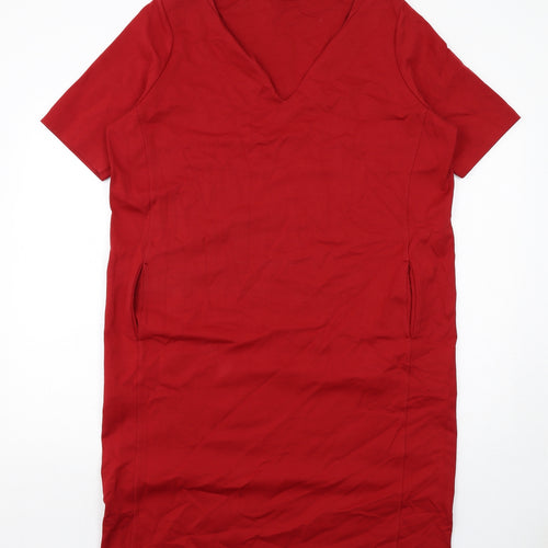 Carolyn Donnelly Womens Red Cotton T-Shirt Dress Size 16 V-Neck Pullover
