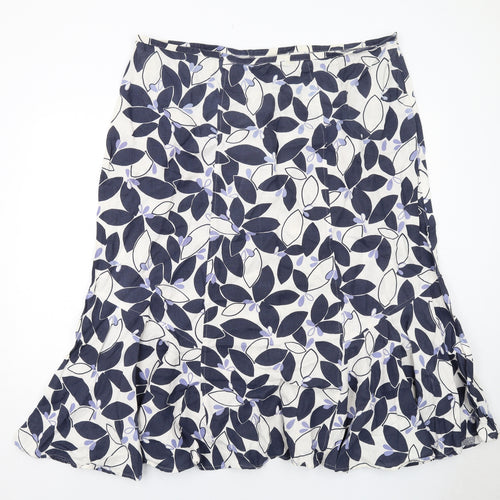 Ann Harvey Womens Blue Geometric Linen Swing Skirt Size 22 Zip