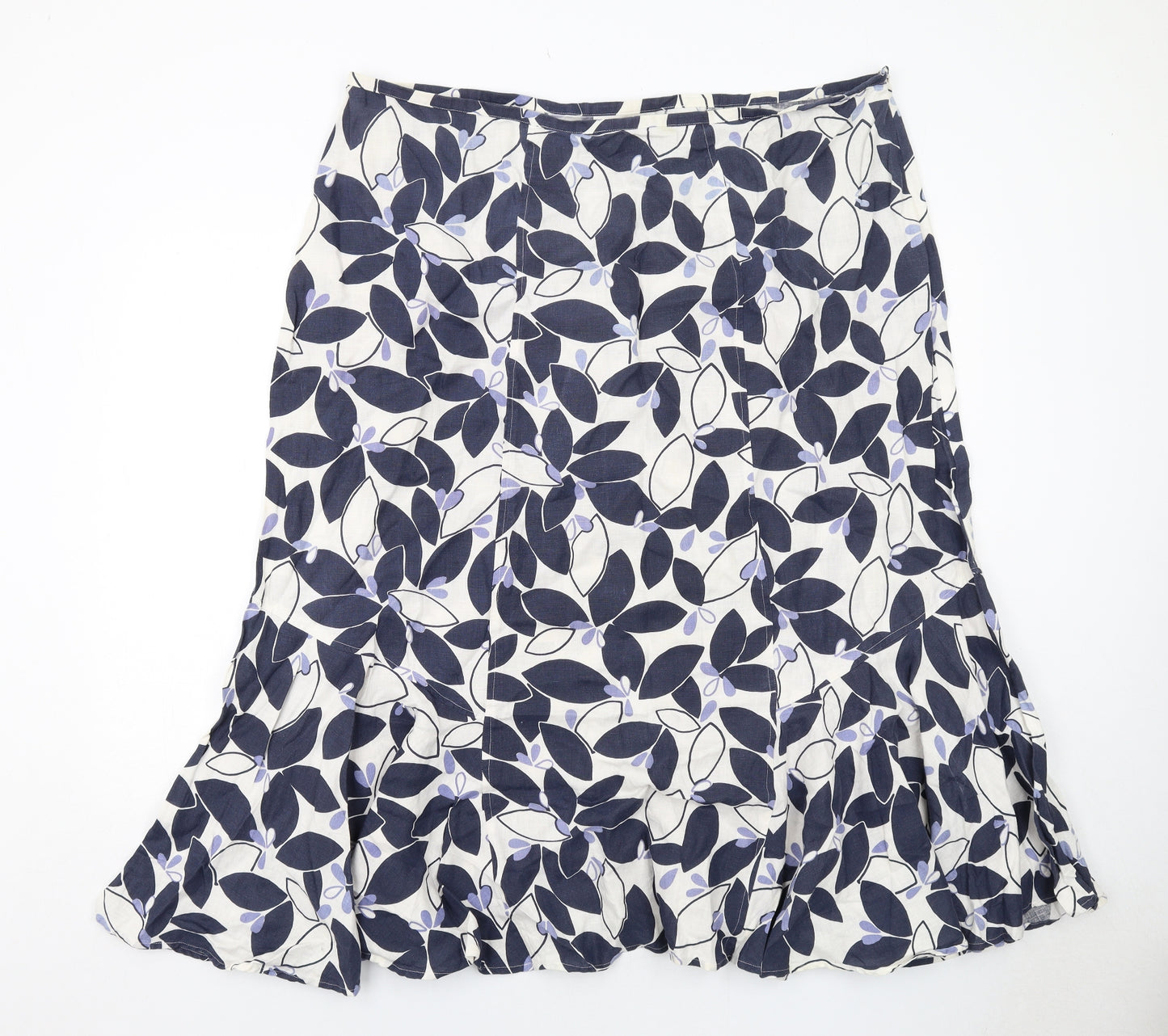 Ann Harvey Womens Blue Geometric Linen Swing Skirt Size 22 Zip
