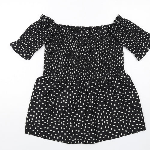 Boohoo Womens Black Polka Dot Polyester Basic Blouse Size 22 Round Neck