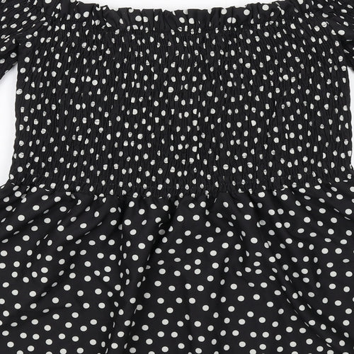 Boohoo Womens Black Polka Dot Polyester Basic Blouse Size 22 Round Neck