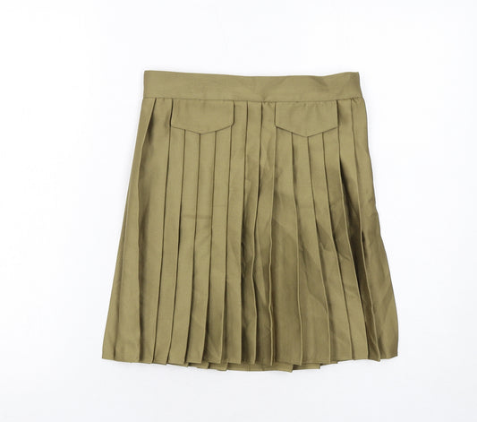 River Island Womens Green Polyester Pleated Skirt Size 8 Zip