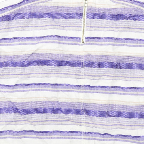 Marks and Spencer Womens Purple Striped Linen Basic T-Shirt Size 14 Boat Neck
