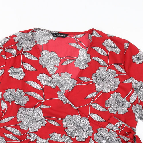 Kaleidoscope Womens Red Floral Polyester Wrap Blouse Size 18 V-Neck