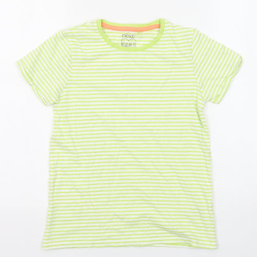 NEXT Boys Green Striped Cotton Basic T-Shirt Size 12 Years Round Neck Pullover