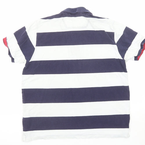 Joules Mens Blue Striped Cotton Polo Size XL Collared Pullover
