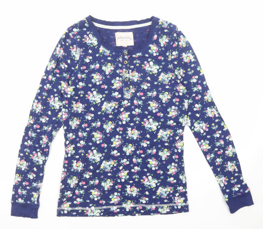 Johnnie B Womens Blue Floral Cotton Basic T-Shirt Size M Henley