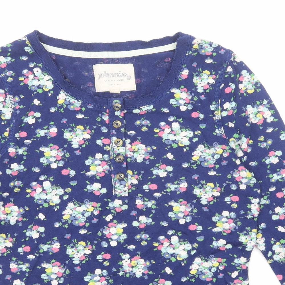 Johnnie B Womens Blue Floral Cotton Basic T-Shirt Size M Henley