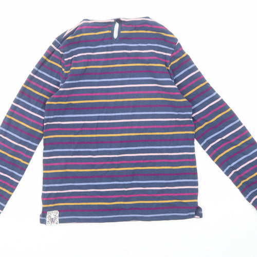 Fat Face Girls Blue Striped Cotton Pullover T-Shirt Size 9-10 Years Round Neck Button