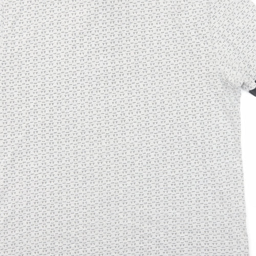 NEXT Mens Grey Geometric Cotton Polo Size L Collared Button