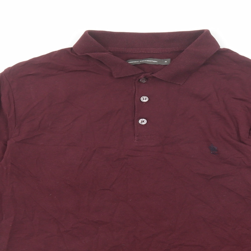 French Connection Mens Purple Cotton Polo Size M Collared Button