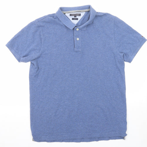 Tommy Hilfiger Mens Blue Cotton Polo Size XL Collared Button