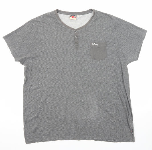 Lee Cooper Mens Grey Herringbone Cotton T-Shirt Size 2XL V-Neck