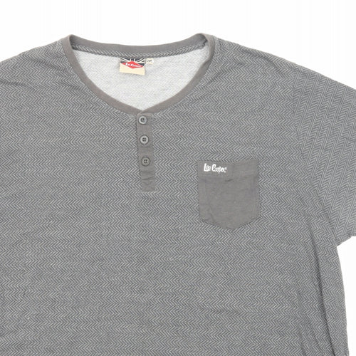 Lee Cooper Mens Grey Herringbone Cotton T-Shirt Size 2XL V-Neck
