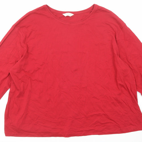 Marks and Spencer Womens Red Cotton Basic T-Shirt Size 2XL Boat Neck