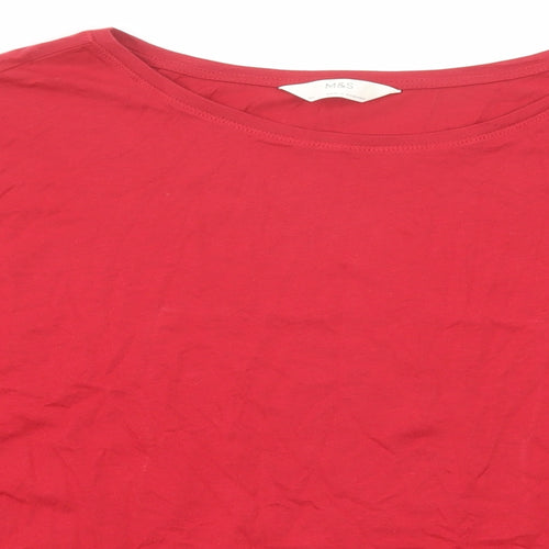 Marks and Spencer Womens Red Cotton Basic T-Shirt Size 2XL Boat Neck