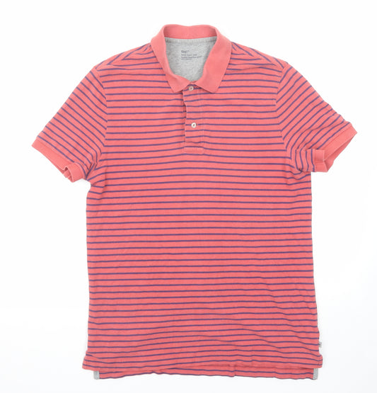 Gap Mens Red Striped Cotton Polo Size M Collared Button