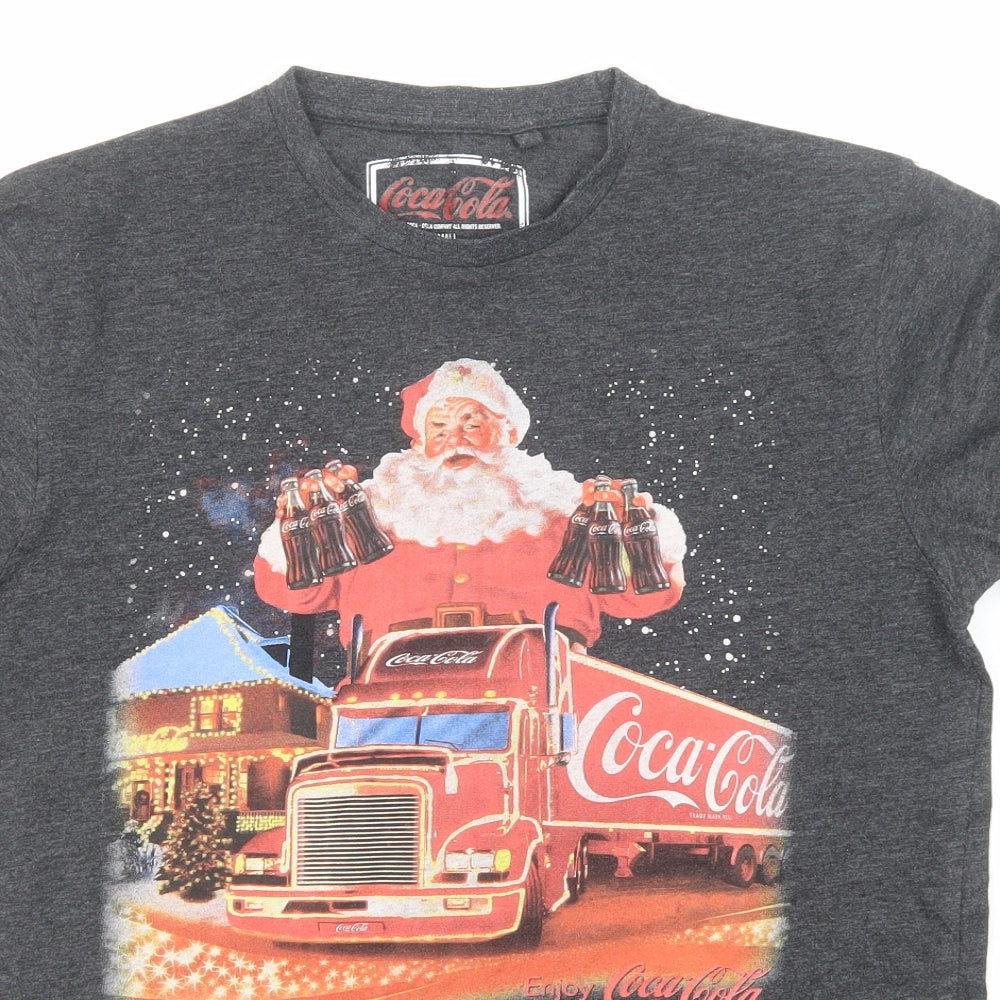 Coca-Cola Mens Grey Polyester T-Shirt Size S Round Neck - Coca-Cola Christmas