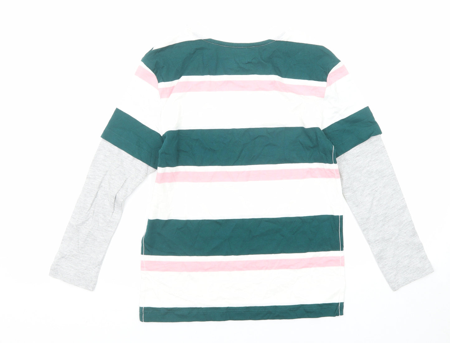 Marks and Spencer Boys Multicoloured Striped Cotton Basic T-Shirt Size 8-9 Years Round Neck Pullover - N.Y.C