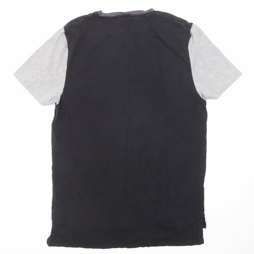 ASOS Mens Black Colourblock Cotton T-Shirt Size M Round Neck