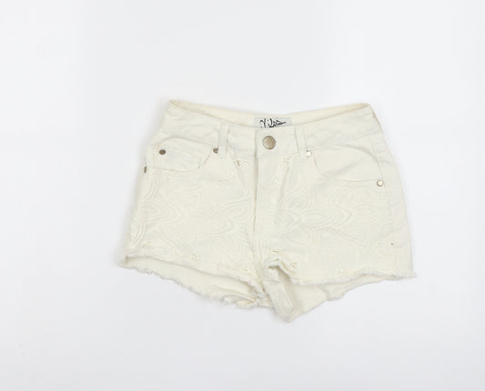 Miss Selfridge Womens Ivory Cotton Cut-Off Shorts Size 8 L3 in Regular Button