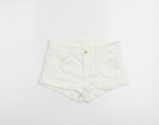 H&M Womens White Cotton Hot Pants Shorts Size 8 L3 in Regular Button