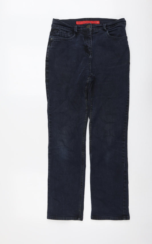 Per Una Womens Blue Cotton Straight Jeans Size 8 L28 in Regular Button