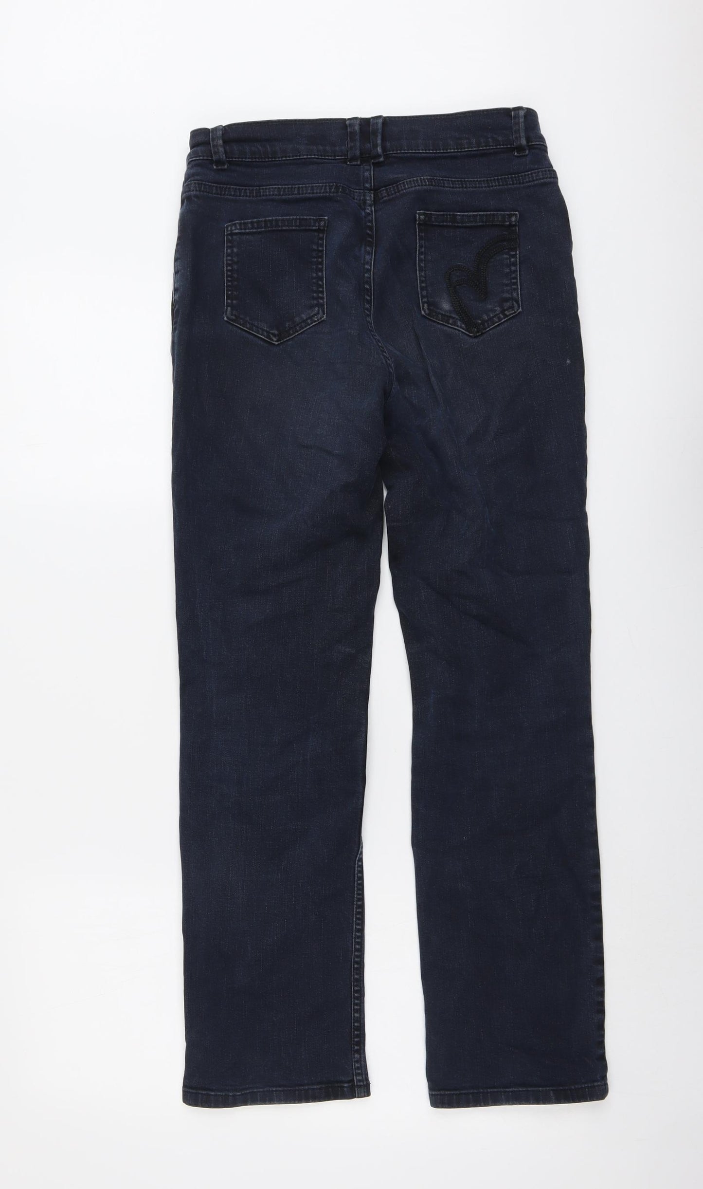 Per Una Womens Blue Cotton Straight Jeans Size 8 L28 in Regular Button