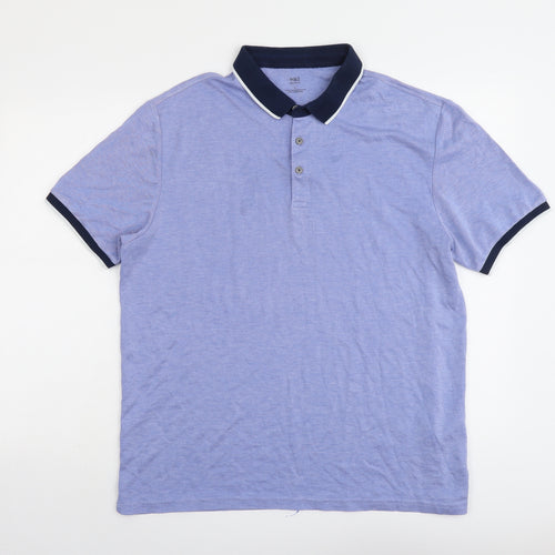 Marks and Spencer Mens Blue Modal Polo Size L Collared Button