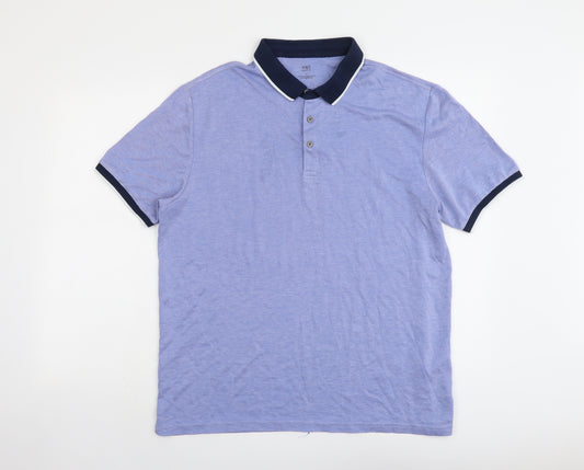 Marks and Spencer Mens Blue Modal Polo Size L Collared Button