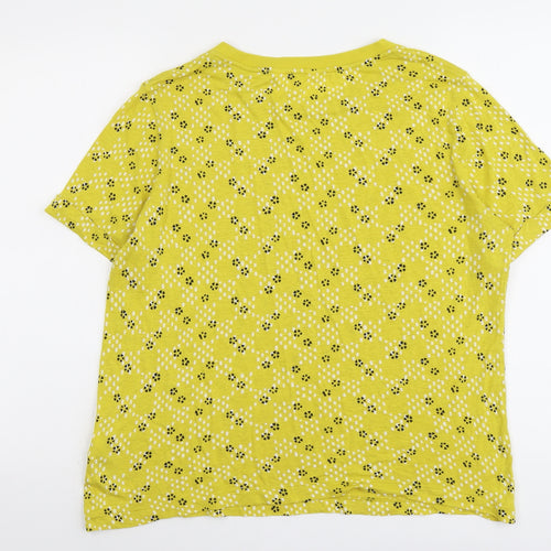 Per Una Womens Yellow Geometric Viscose Basic T-Shirt Size 12 Round Neck