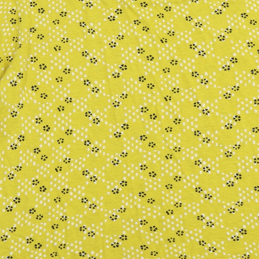 Per Una Womens Yellow Geometric Viscose Basic T-Shirt Size 12 Round Neck
