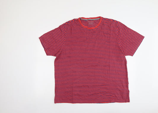 Marks and Spencer Mens Red Striped Cotton T-Shirt Size XL Round Neck