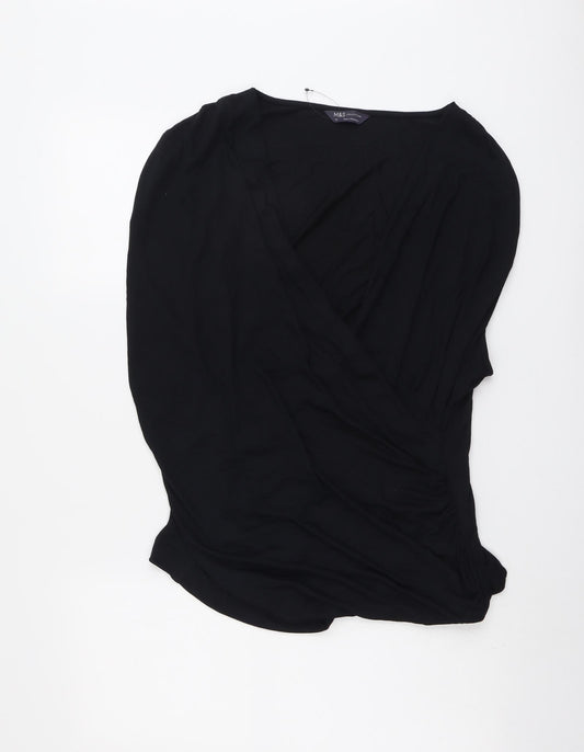 Marks and Spencer Womens Black Modal Basic T-Shirt Size 22 V-Neck - Wrap Style