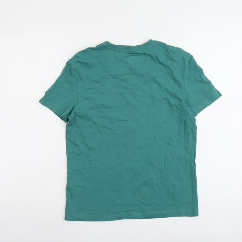 Marks and Spencer Boys Green Cotton Basic T-Shirt Size 10-11 Years Round Neck Pullover - Today Is A Good Day