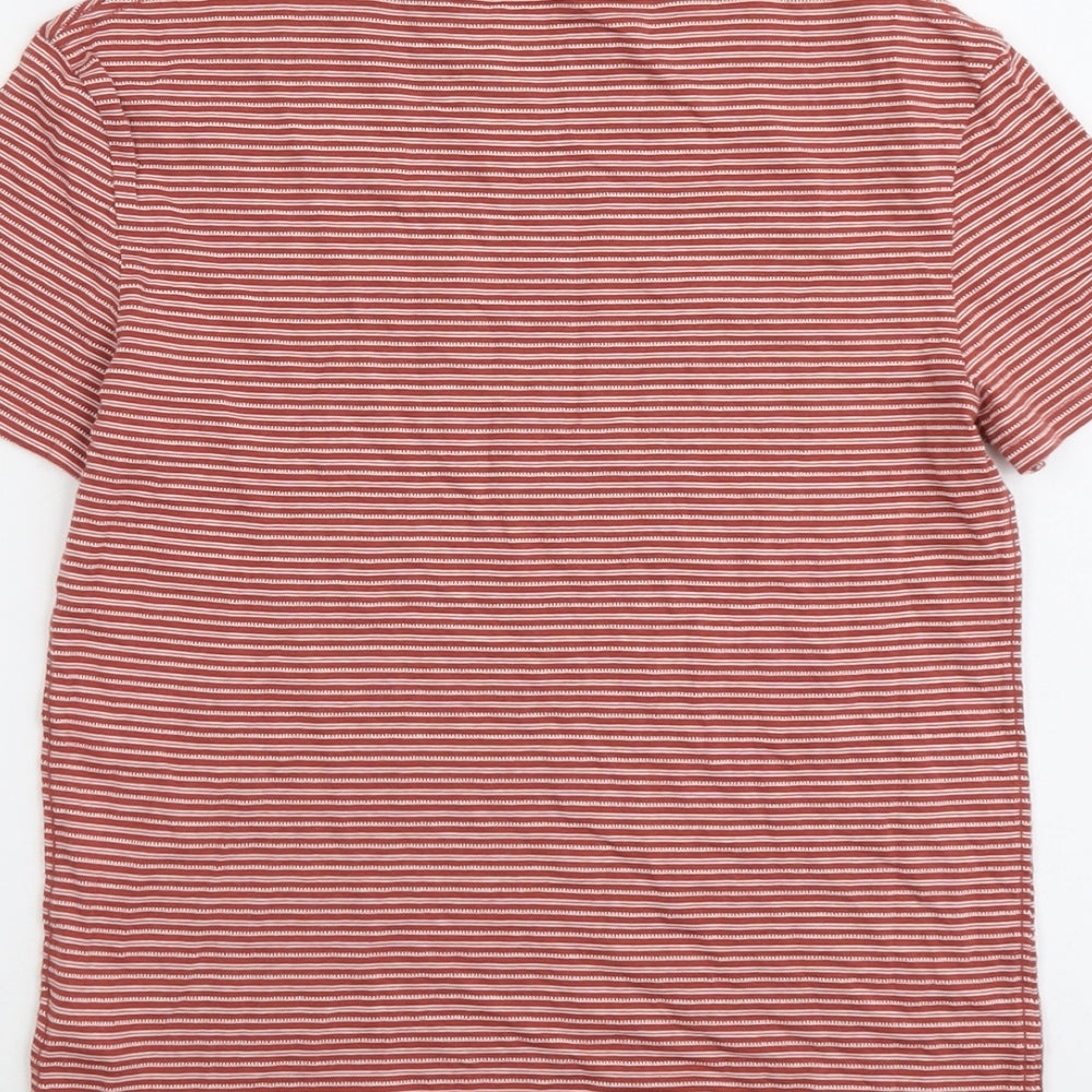 Marks and Spencer Boys Red Striped Cotton Basic T-Shirt Size 10-11 Years Round Neck Pullover