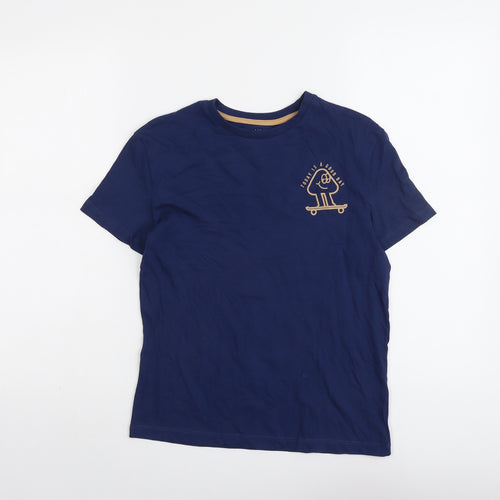 Marks and Spencer Boys Blue Cotton Basic T-Shirt Size 9-10 Years Round Neck Pullover - Today Is A Good Day