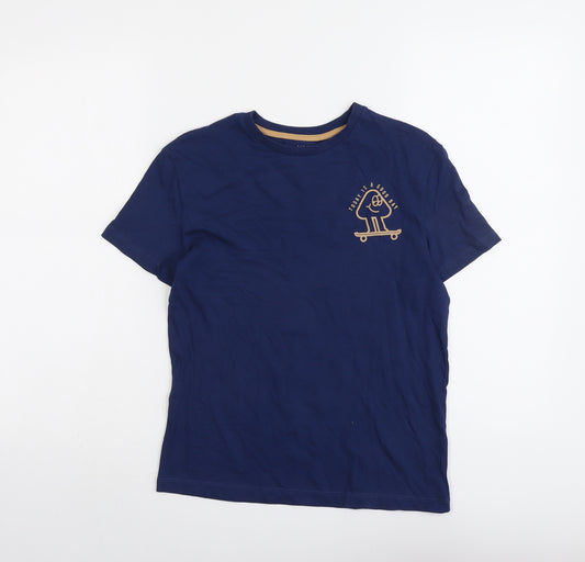 Marks and Spencer Boys Blue Cotton Basic T-Shirt Size 9-10 Years Round Neck Pullover - Today Is A Good Day