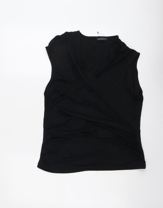 Marks and Spencer Womens Black Modal Basic T-Shirt Size 18 V-Neck - Wrap Style